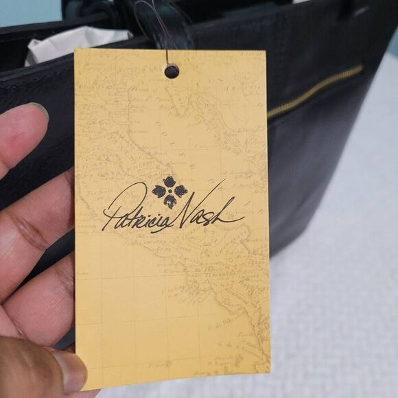 Patricia Nash Braden Colorblock Leather Tote Bag Black and Tan Handbag NEW - Picture 5 of 9